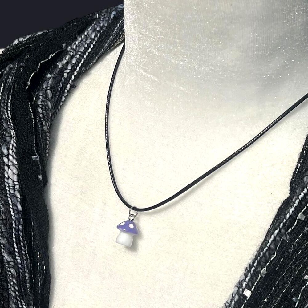 Purple Mushroom Charm Necklace